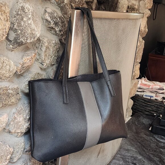 Vince Camuto Black/Gray Pebbled Leather Tote Bag - Picture 2 of 15